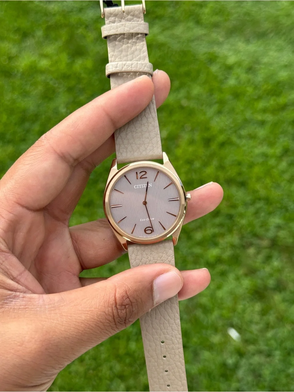 Citizen Men's Taupe Dial thinnest Watch with Gold-Tone eco drive leather watch